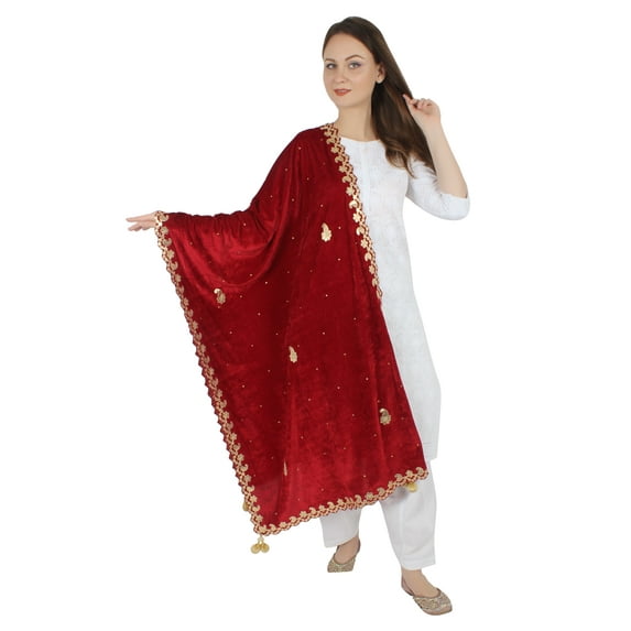 RED Velvet Scarf Gota Patti Four Side Work Party Wear Dupatta/Chunni Shawl