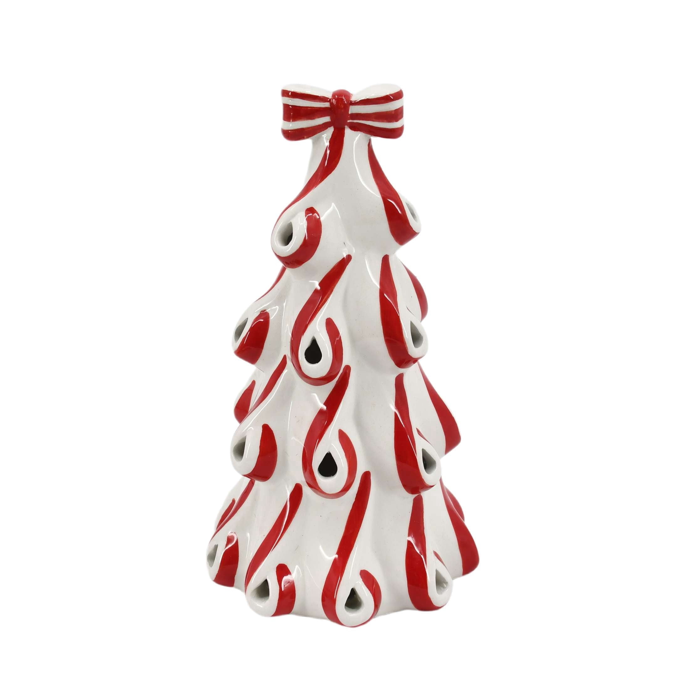 Light-Up Ceramic Christmas Tree Decoration, Red and White, 9", by Holiday Time
