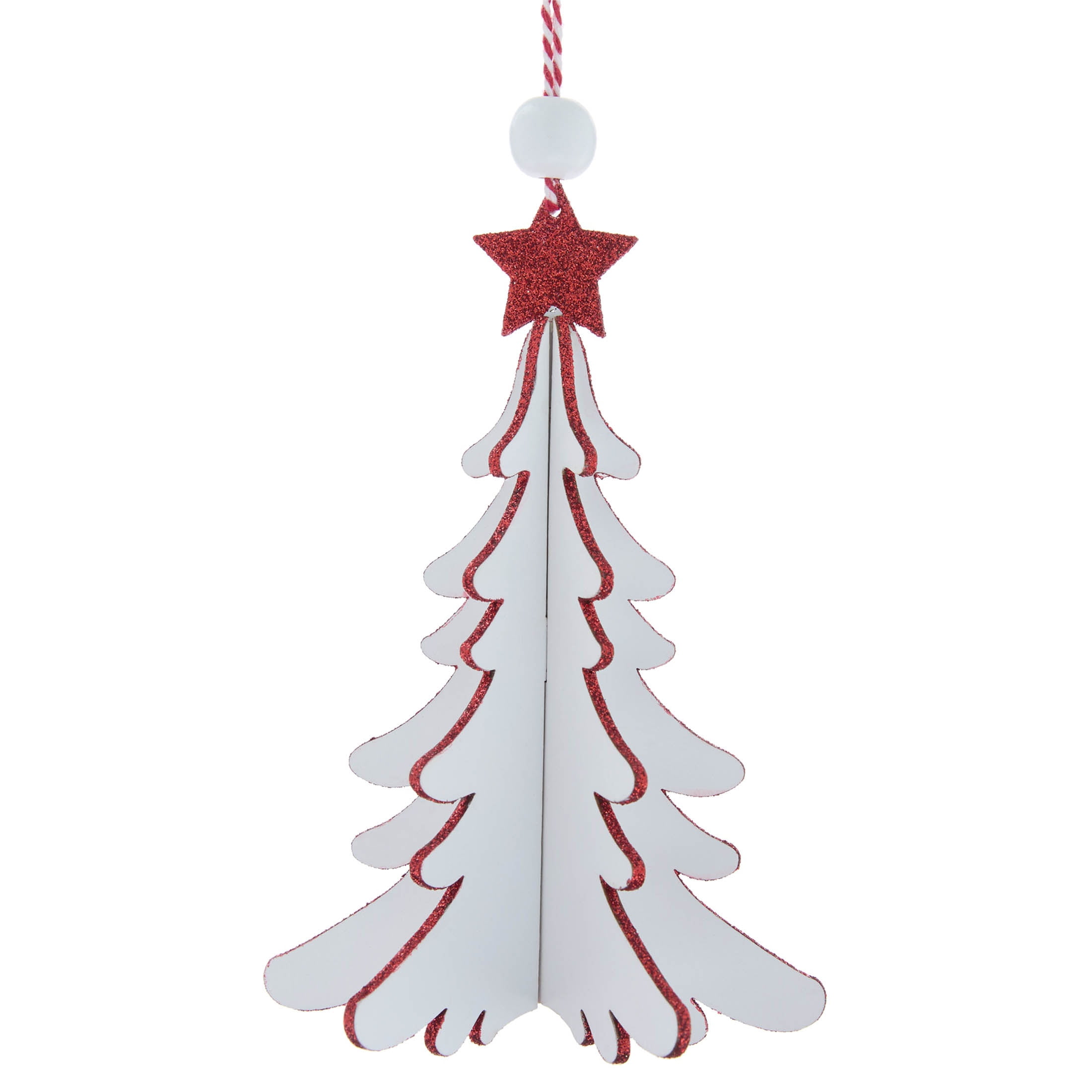White and Red Wood Tree Christmas Ornament, 6", by Holiday Time