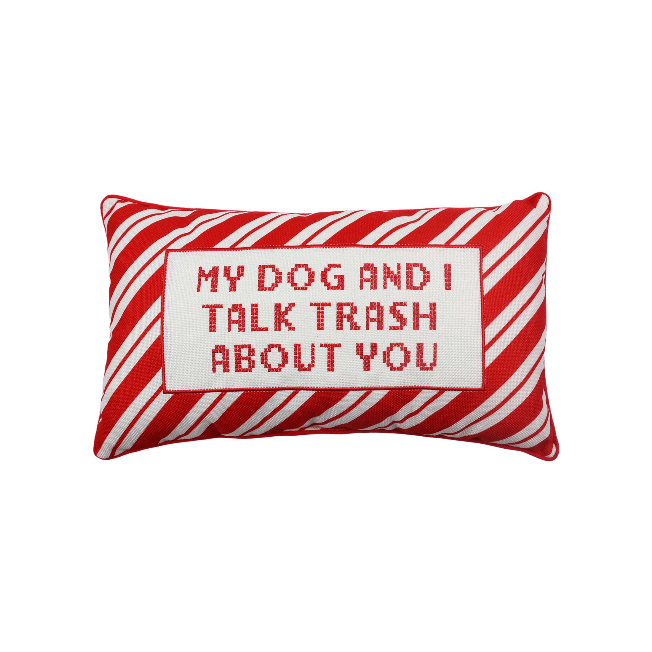 Holiday Time Festive Red White Stripe Lumbar Pillow for Christmas Decor
