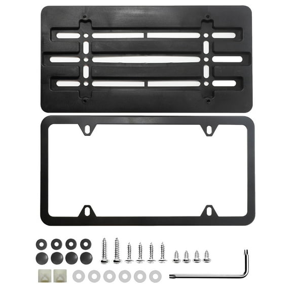 RED WOLF Front License Plate Bracket Frame Tag Holder Black Stainless Steel Frame Cover Mounting Kit for US Trucks Cars Trailers