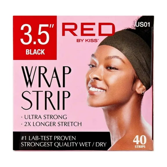 Red by Kiss Hair Wrapping Strip, Ultra Strong 2X Longer Stretch, 44 Strips, Suitable for Wet/Dry Hair, Black, 3.5 inch (6 PACK)