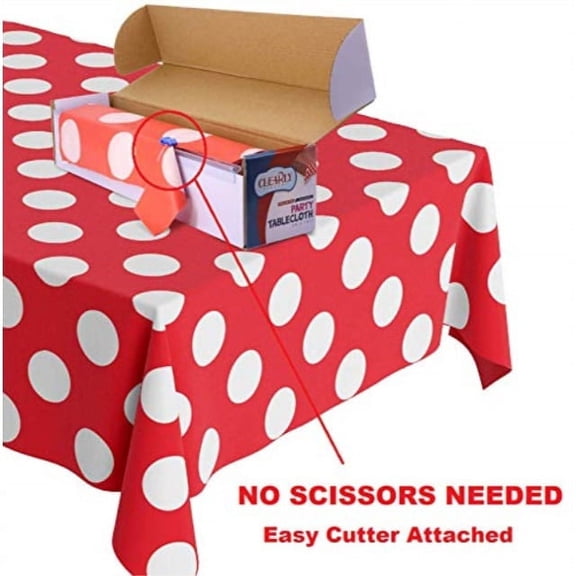 RED with White Polka Dot Plastic Disposable Tablecloth Roll - Rectangle Table Covering Roll for Birthday Party, Baby Shower, Mickey Minnie Theme, Holiday Decor, Wedding [Fits10-12 Tables]