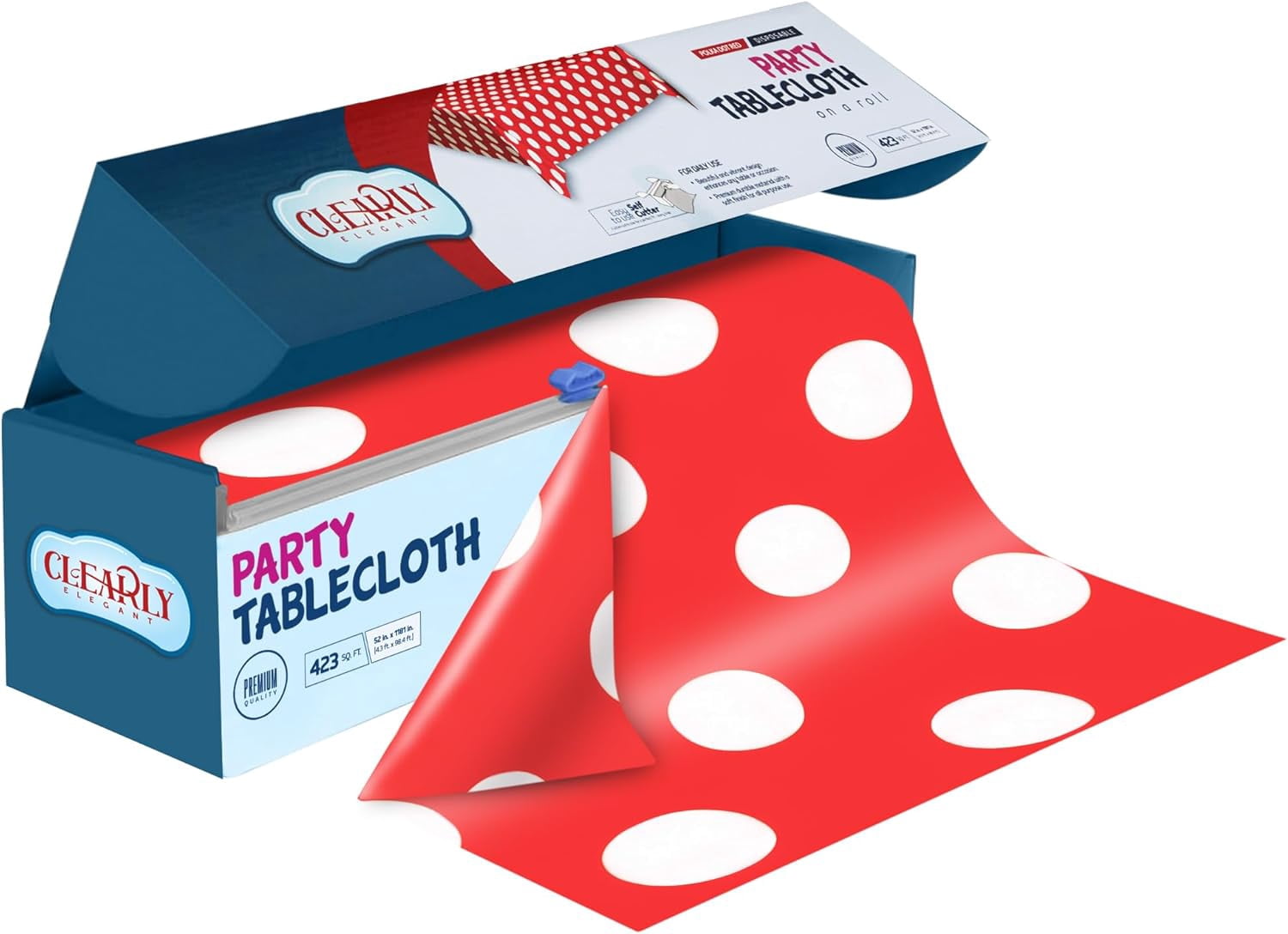 RED with White Polka Dot Plastic Disposable Tablecloth Roll - Rectangle Table Covering Roll for Birthday Party, Baby Shower, Mickey Minnie Theme, Holiday Decor, Wedding [Fits10-12 Tables]