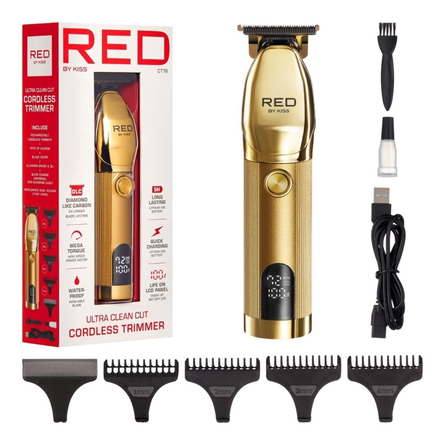 Red by Kiss Cordless Hair and Beard Trimmer, Rechargeable Clippers