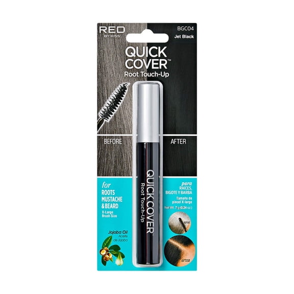 RED by Kiss Quick Cover Root Touch Up Rescue, Mascara Natural Water-Resistant Temporary Gray Concealer Cover Up Brush for Hair Mustache & Beard