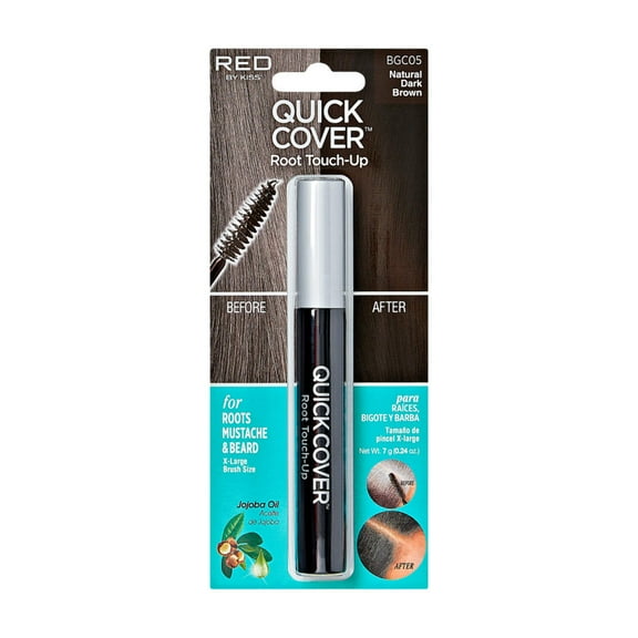 RED by Kiss Quick Cover Root Touch Up Rescue, Mascara Natural Water-Resistant Temporary Gray Concealer Cover Up Brush for Hair Mustache & Beard