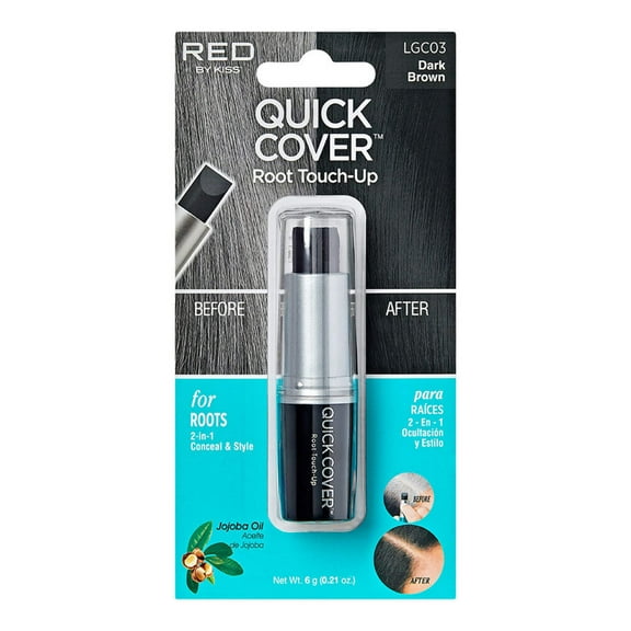 RED by Kiss Quick Cover Root Touch Up Stick Type Water-Resistant Temporary Gray Concealer Cover Up Brush for Hair and Beard (Dark Brown)