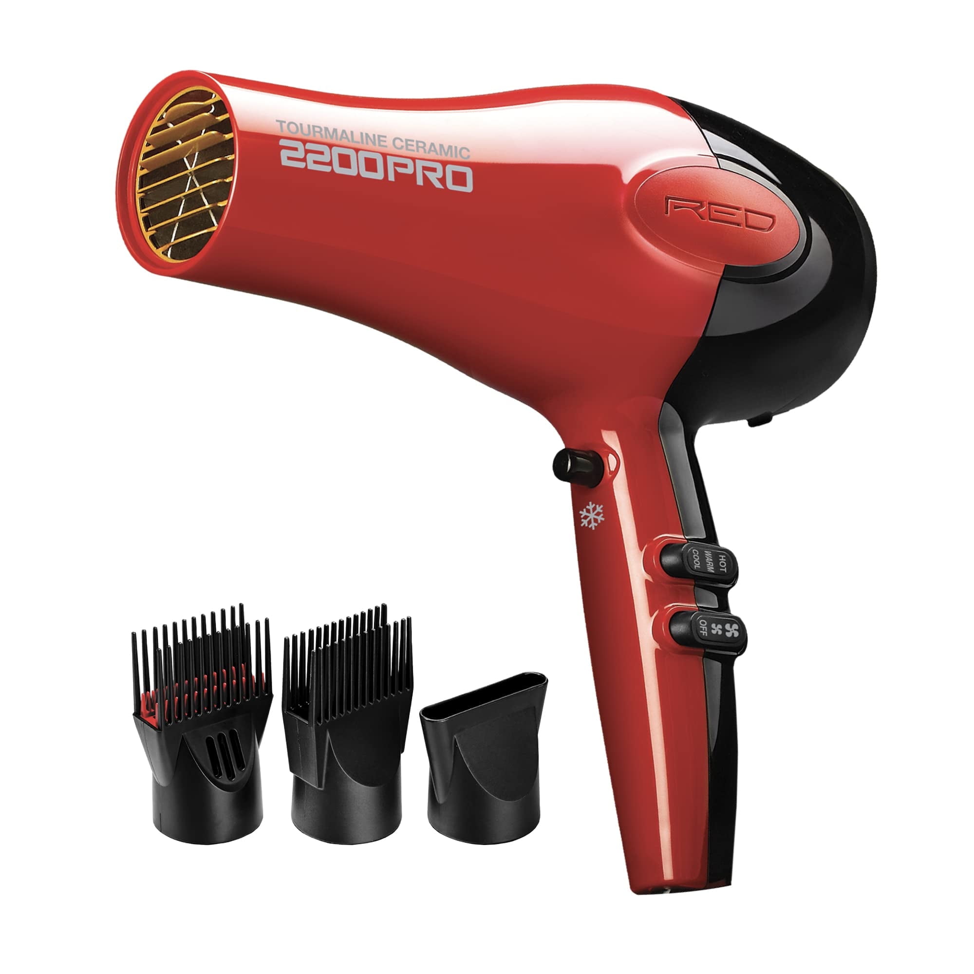 RED by Kiss Tourmaline Ceramic 2200W PRO - Professional Hair Dryer with Extra Combs, Frizz-Free Hair, Six Heat Settings Blow Dryer