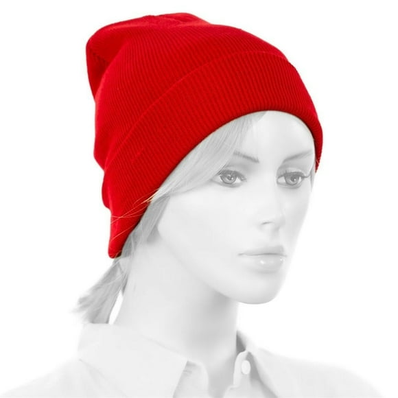 RED plain blank long fold up beanie Hat Adult Size Soft 9" folded - New with box/tags