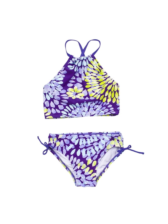 2 Pcs Girl Swimwear Floral Tops Drawstring Bikini Bottoms Suit Girls Suit Girls Bikini Split Water Drop Print Bikini,Girls Swimsuit,3-4 Years