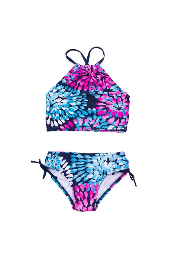 2 Pcs Girl Swimwear Floral Tops Drawstring Bikini Bottoms Suit Girls Suit Girls Bikini Split Water Drop Print Bikini,Girls Swimsuit,7-8 Years