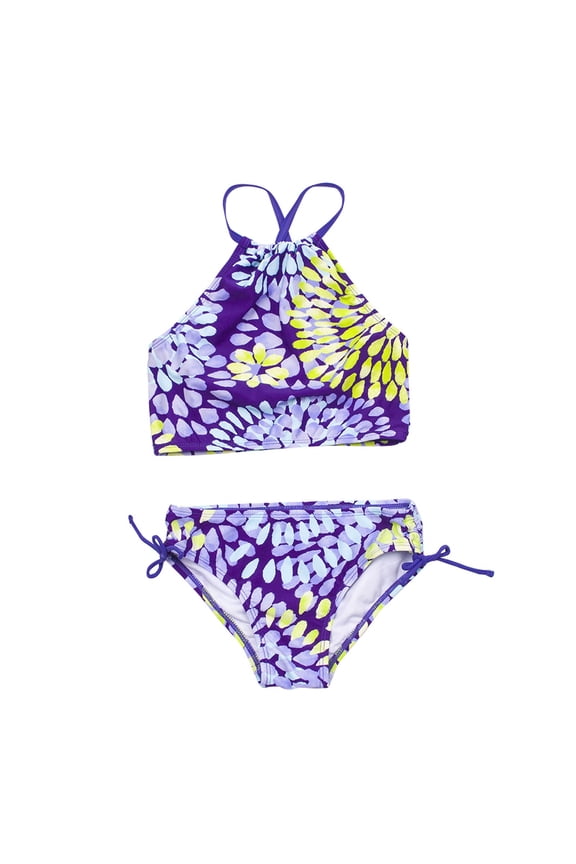 2 Pcs Girl Swimwear Floral Tops Drawstring Bikini Bottoms Suit Girls Suit Girls Bikini Split Water Drop Print Bikini,Girls Swimsuit,7-8 Years