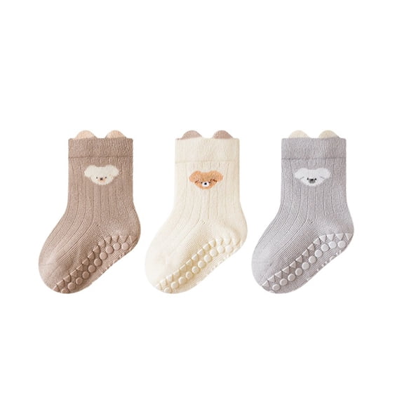 REDARER 3-Pack Baby Walking Socks, Soft Ribbed Non- Grip Socks with 3D Ear Detail for & Toddler,0-6 Months