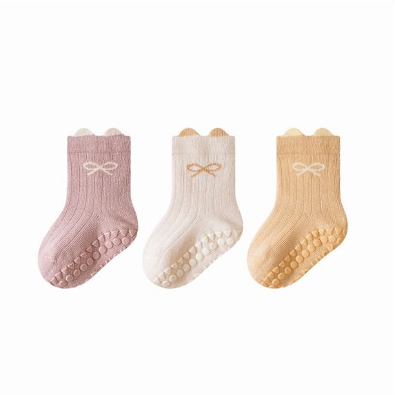 REDARER 3-Pack Baby Walking Socks, Soft Ribbed Non- Grip Socks with 3D Ear Detail for & Toddler,1-3 Years