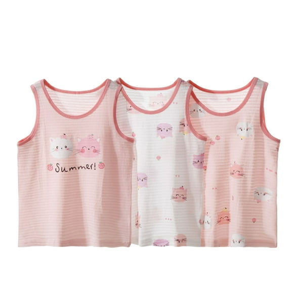 REDARER 3-Piece Unisex Cotton Tank Tops - Sleeveless Summer Soft Breathable Kids Loungewear Pajamas Toddler to Loose Fit Daily Wear,6-7 Years