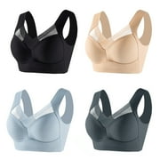 REDARER 4PC Honeylove Bras Underarm-Smoothing with Seamless Stretch Wireless Lightly Lined Comfort Women's Large Strapless Lace Tank Top Underwear Thin Side Fold Side Gather Adjustable Bra Dark Gray L