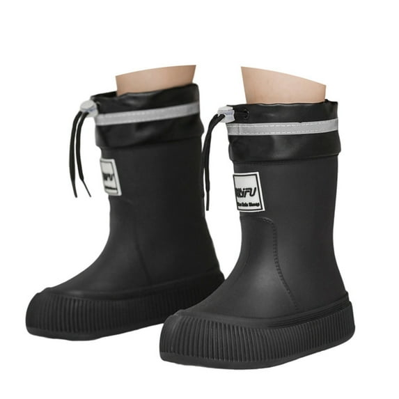 REDARER Adjustable Girls Rain Boots - Mid Calf Waterproof with Drawstring for School & Outdoor, Non- Comfortable Shoes for Kids & Teens - Rain Boots Kids,Color:2 Black Size:13-14 Years