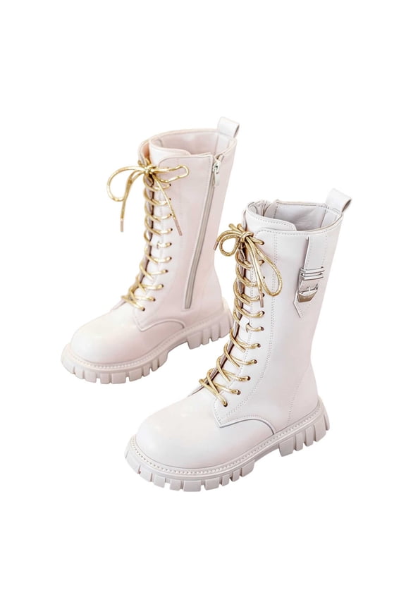 Autumn Children Girls Sports Shoes Flat Thick Bottom Non Easy to Wear PU Upper Comfortable Boots,Winter Boots,Girls Boots,Size:9-9.5 Years
