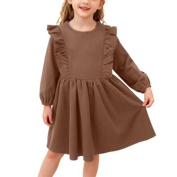REDARER Autumn Girls Corduroy Pinafore Dress with Pleated Skirt and Scalloped Trim Casual Play Outfit for Toddler Kids,Size:6-7 Years