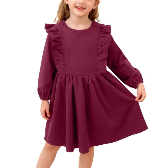 REDARER Autumn Girls Corduroy Pinafore Dress with Pleated Skirt and Scalloped Trim Casual Play Outfit for Toddler Kids,Size:7-8 Years