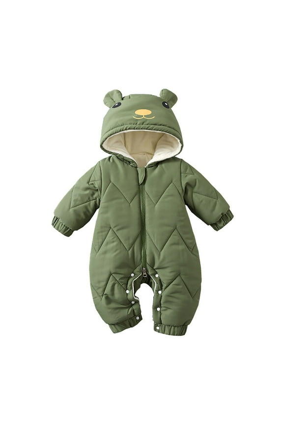 Baby Bear Hooded Jumpsuit - -Lined Winter Outfit, Ultra-Soft Romper,Size:12-18 Months