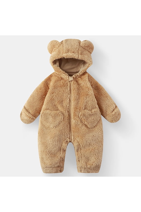 Baby Bear Hooded Sleepsuit, Cozy Pajama Set with Soft Lining for Winter, Warm Loungewear and Playwear,Size:9-12 Months