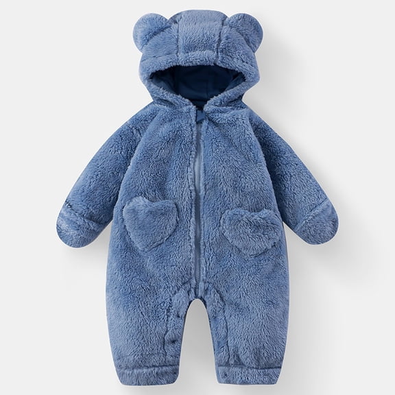 REDARER Baby Bear Hooded Sleepsuit, Cozy Pajama Set with Soft Lining for Winter, Warm Loungewear and Playwear,Size:9-12 Months