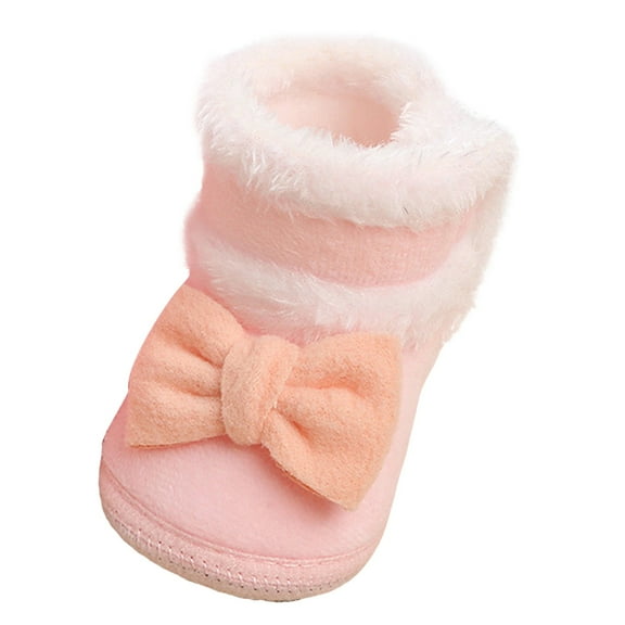 REDARER Baby Booties with Bow - Plush Lined First Walkers, Soft Sole Warm Winter Booties for Baby,Size:6-12 Months