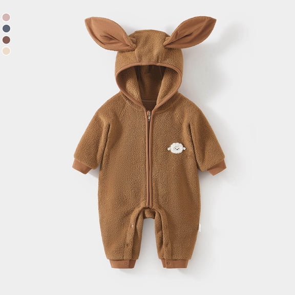 REDARER Baby Boys Cute Hooded Jumpsuit, Ears Bodysuit for Infants, Soft Cozy Winter Romper for Outdoor Adventures,Size:18-24 Months