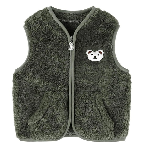 REDARER Baby Bear Vest Zip Up Jacket, Fuzzy Warm Outwear for Toddler Boys Girls,6-12 Months