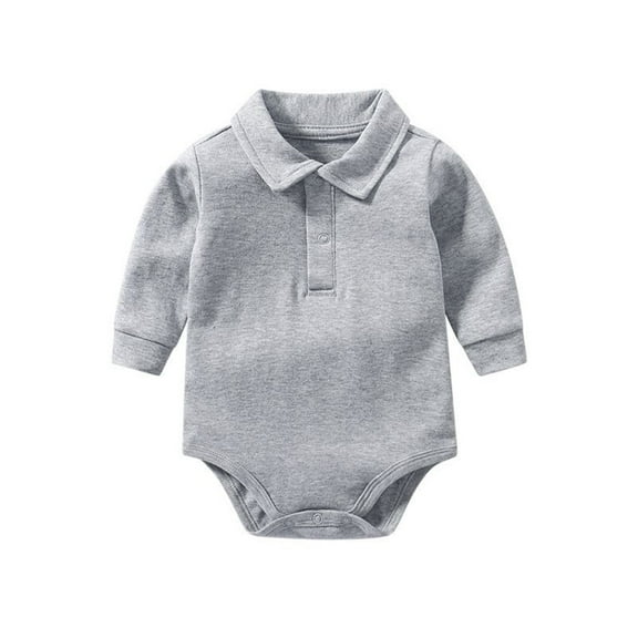 Baby Boys Girls Pure Color Long Sleeve Lapel Bodysuit,Color:Grey Size:3-6 Months