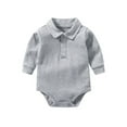 thumbnail image 1 of Baby Boys Girls Pure Color Long Sleeve Lapel Bodysuit,Color:Grey Size:6-9 Months, 1 of 2