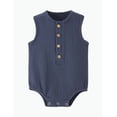 thumbnail image 1 of REDARER Baby Boys Girls Sleeveless Romper Muslin Cotton Wooden Buttons Breathable Summer Outfit,12-18 Months, 1 of 2