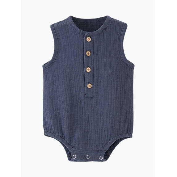 REDARER Baby Boys Girls Sleeveless Romper Muslin Cotton Wooden Buttons Breathable Summer Outfit,12-18 Months
