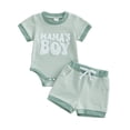 thumbnail image 1 of REDARER Baby Boys Stripe Waffle Knit "Mama's Boy" Romper & Shorts 2-Piece Outfit,6-9 Months, 1 of 4