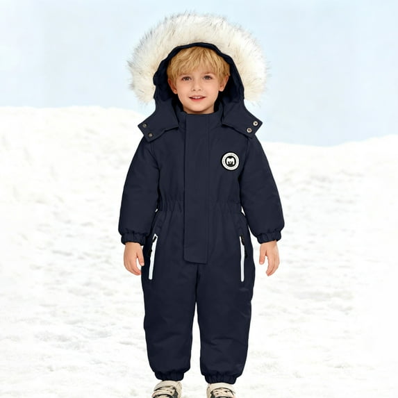 REDARER Baby Boys Thermal Romper Winter Snowsuit Outfit, Warm Thick Padded Coverall for Toddler Cold Weather,12-18 Months
