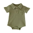thumbnail image 1 of REDARER Baby Boys Waffle Knit Polo Romper, Short-Sleeve Gentleman Bodysuit with Pocket for & ,0-3 Months, 1 of 4