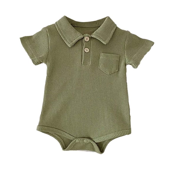 REDARER Baby Boys Waffle Knit Polo Romper, Short-Sleeve Gentleman Bodysuit with Pocket for & ,0-3 Months