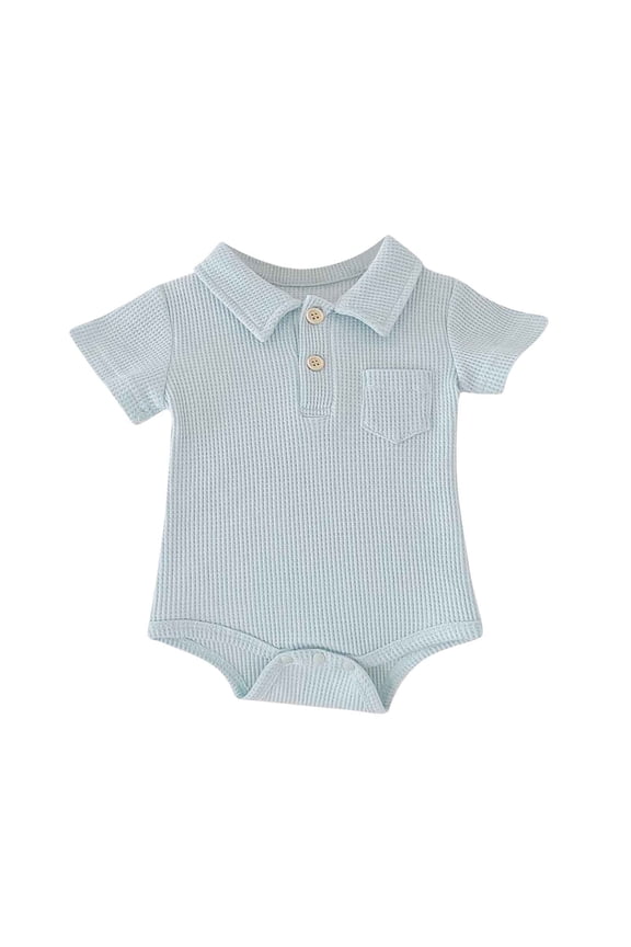Baby Boys Waffle Knit Polo Romper, Short-Sleeve Gentleman Bodysuit with Pocket for & ,3-6 Months