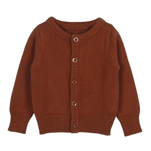 REDARER Baby Cardigan Long Sleeve Button Sweater Crew Neck Soft Cotton Knit Pure Color Unisex Outerwear Cozy Toddler Wear,Color:Coffee,Size:6-7 Years