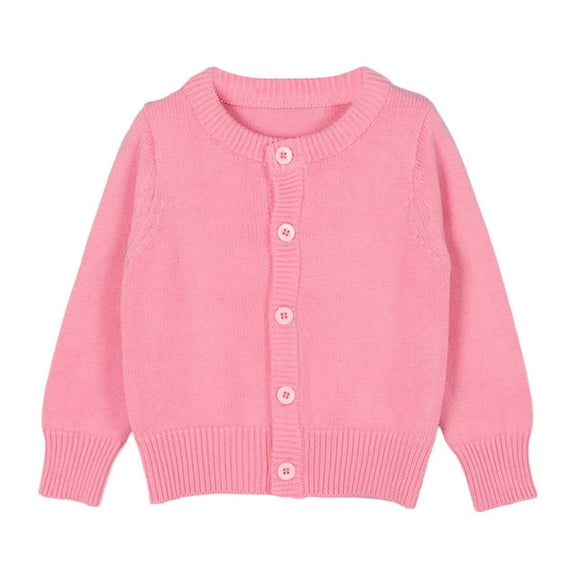 REDARER Baby Cardigan Long Sleeve Button Sweater Crew Neck Soft Cotton Knit Pure Color Unisex Outerwear Cozy Toddler Wear,Color:Light Pink,Size:7-8 Years