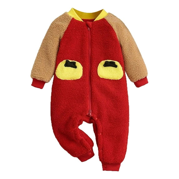 REDARER Baby Christmas Reversible Romper - Fleece Hooded Jumpsuit with Animal Print for Boys Girls, Winter Playwear,Size:0-3 Months