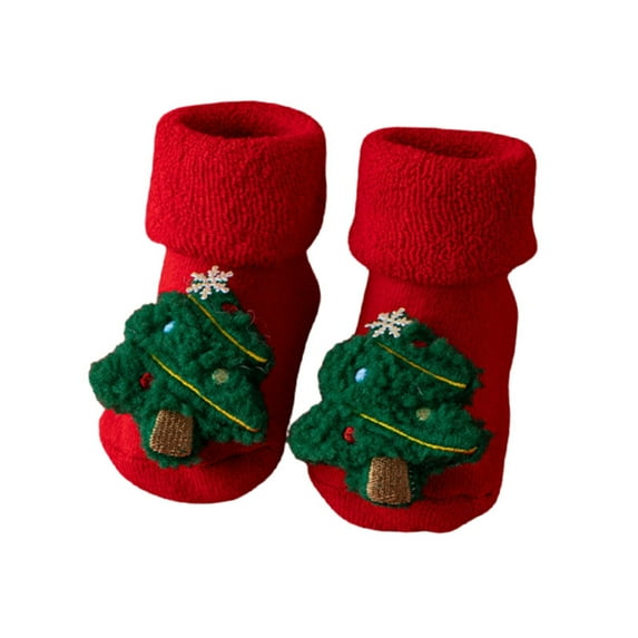 REDARER Baby Christmas Socks - Non- -Lined Floor Socks for Newborns, Warm Red Winter Crawling Socks for Toddlers