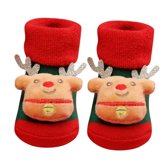 REDARER Baby Christmas Socks Soft Sole Non-Slip, Plush Lined Toddler Socks for Boys Girls, Warm Winter First Walkers,Size:One Size