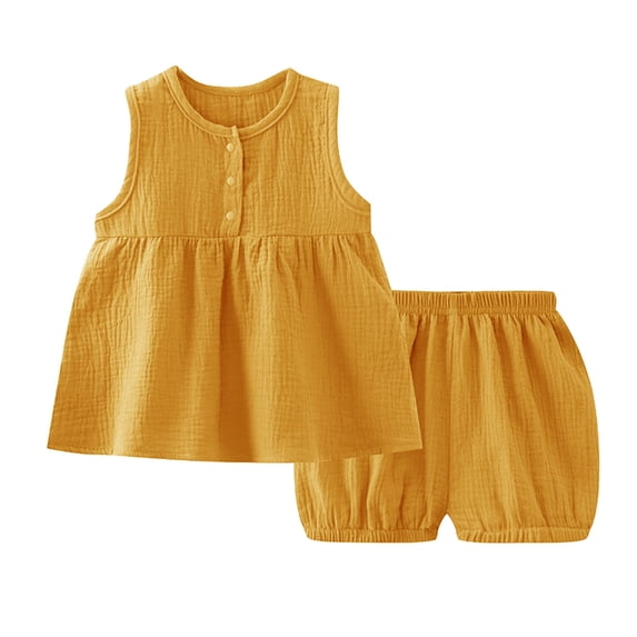 REDARER Baby Girl Dress Set Solid Color Comfortable Double Cotton Girls Cardigan Pajamas Home Wear Two Sets,12-18 Months