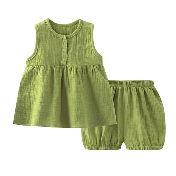 REDARER Baby Girl Dress Set Solid Color Comfortable Double Cotton Girls Cardigan Pajamas Home Wear Two Sets,18-24 Months