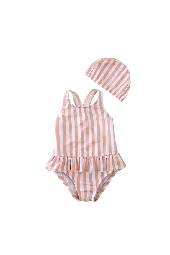 Baby Girl Swimsuit Floral Sleeveless 1 Piece Bathing Suit Bikini Tankini Swimwear with Hat,Girls Swimsuit,12-24 Months