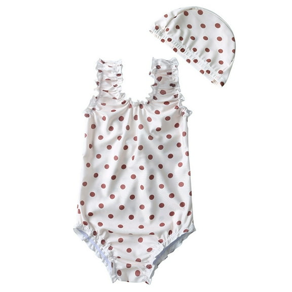 REDARER Baby Girl Swimsuit Floral Striped Dot Sleeveless 1 Piece Bathing Suit Bikini Tankini Swimwear with Hat,Girls Swimsuit,7-8 Years