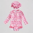 thumbnail image 1 of REDARER Baby Girl's 2-Piece Swim Set – Daisy & Bow Print Long-Sleeve Romper + Ruffled Hat, UV-Protective Beach Rash Guard Bathing Suit,2-3 Years, 1 of 4